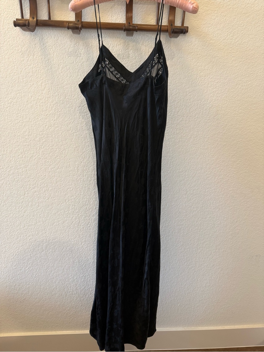 Valerie Stevens 100% Silk Black Lace Maxi Slip Dress Small Vintage - Picture 4 of 6